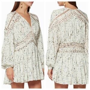 Acler Mini Dress Cream Eclipse V Neck Long Sleeve New